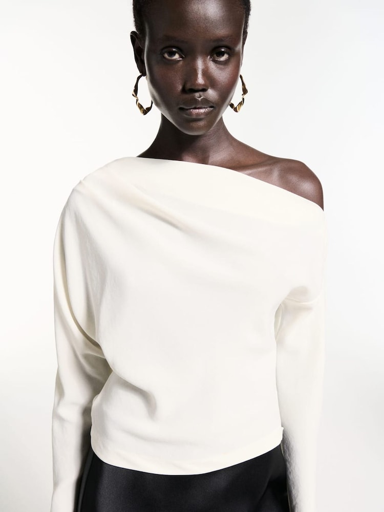 Mango Cream Asymmetric Long Sleeve Blouse - Image 1 of 7