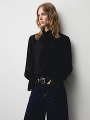 Mango Black High Neck Ruffle Blouse - Image 1 of 6