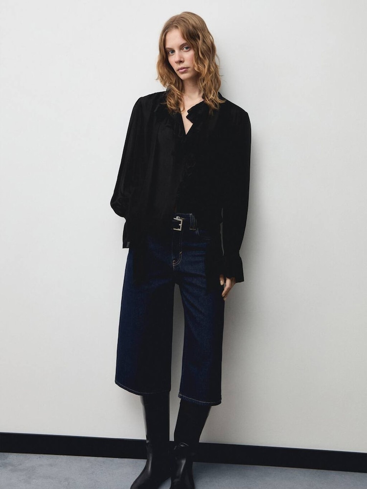 Mango Black High Neck Ruffle Blouse - Image 2 of 6