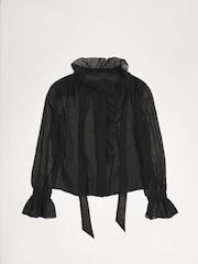 Mango Black High Neck Ruffle Blouse - Image 5 of 6