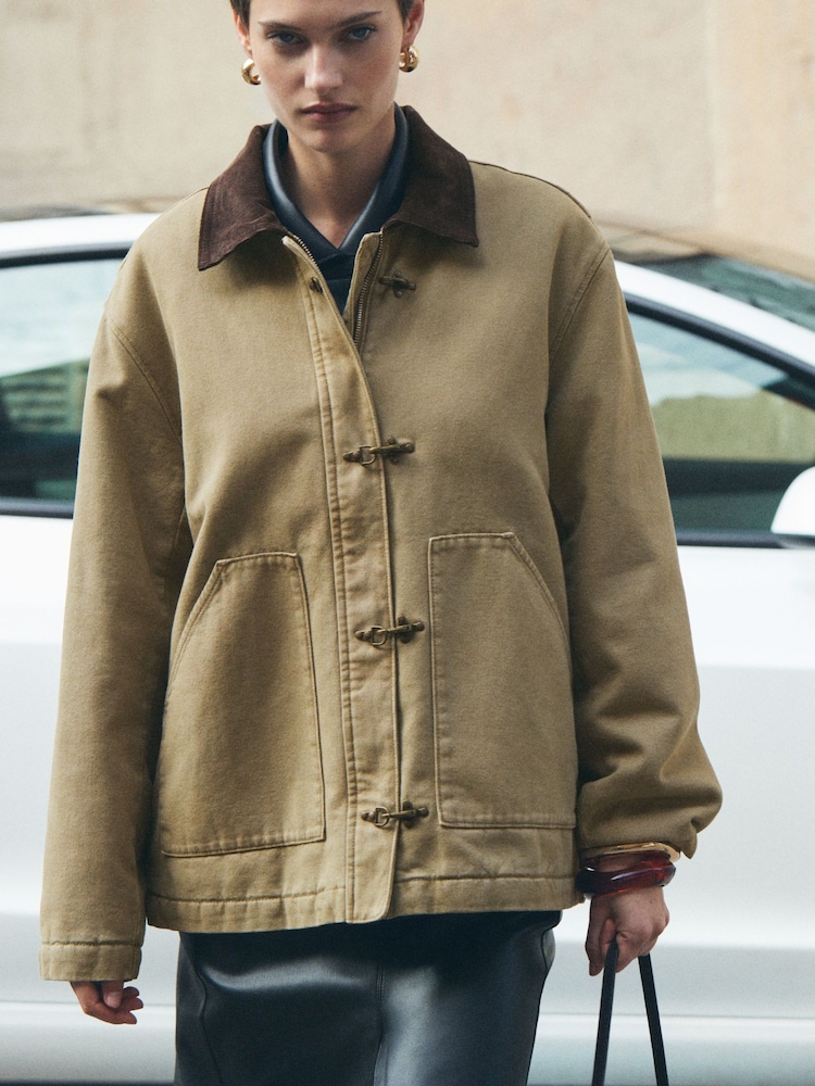 Mango Brown Contrast Collar Barn Parka Jacket - Image 1 of 8
