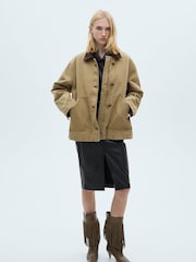 Mango Brown Contrast Collar Barn Parka Jacket - Image 2 of 8