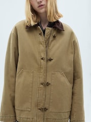 Mango Brown Contrast Collar Barn Parka Jacket - Image 5 of 8