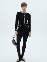 Mango Black Contrast Trim Long Sleeve Cardigan - Image 1 of 7