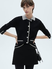 Mango Black Contrast Trim Long Sleeve Cardigan - Image 2 of 7