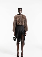 Mango Brown Faux Fur Cropped Jacket - Image 2 of 7