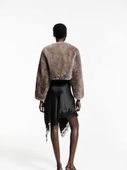 Mango Brown Faux Fur Cropped Jacket - Image 3 of 7