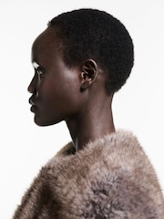 Mango Brown Faux Fur Cropped Jacket - Image 4 of 7