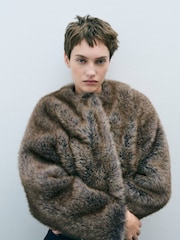 Mango Brown Faux Fur Cropped Jacket - Image 5 of 7
