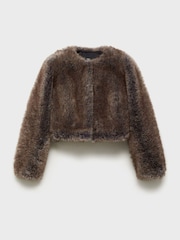 Mango Brown Faux Fur Cropped Jacket - Image 6 of 7