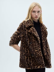 Mango Animal Leopard Faux Fur Coat - Image 1 of 8