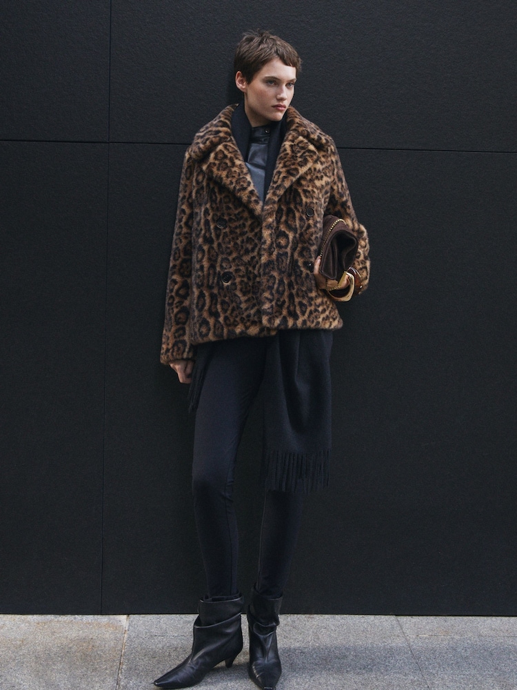 Mango Animal Leopard Faux Fur Coat - Image 2 of 8