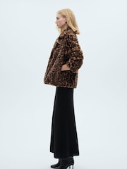 Mango Animal Leopard Faux Fur Coat - Image 4 of 8