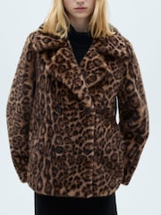 Mango Animal Leopard Faux Fur Coat - Image 5 of 8
