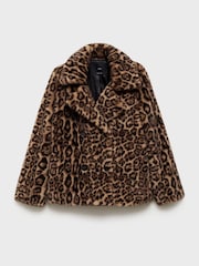 Mango Animal Leopard Faux Fur Coat - Image 7 of 8