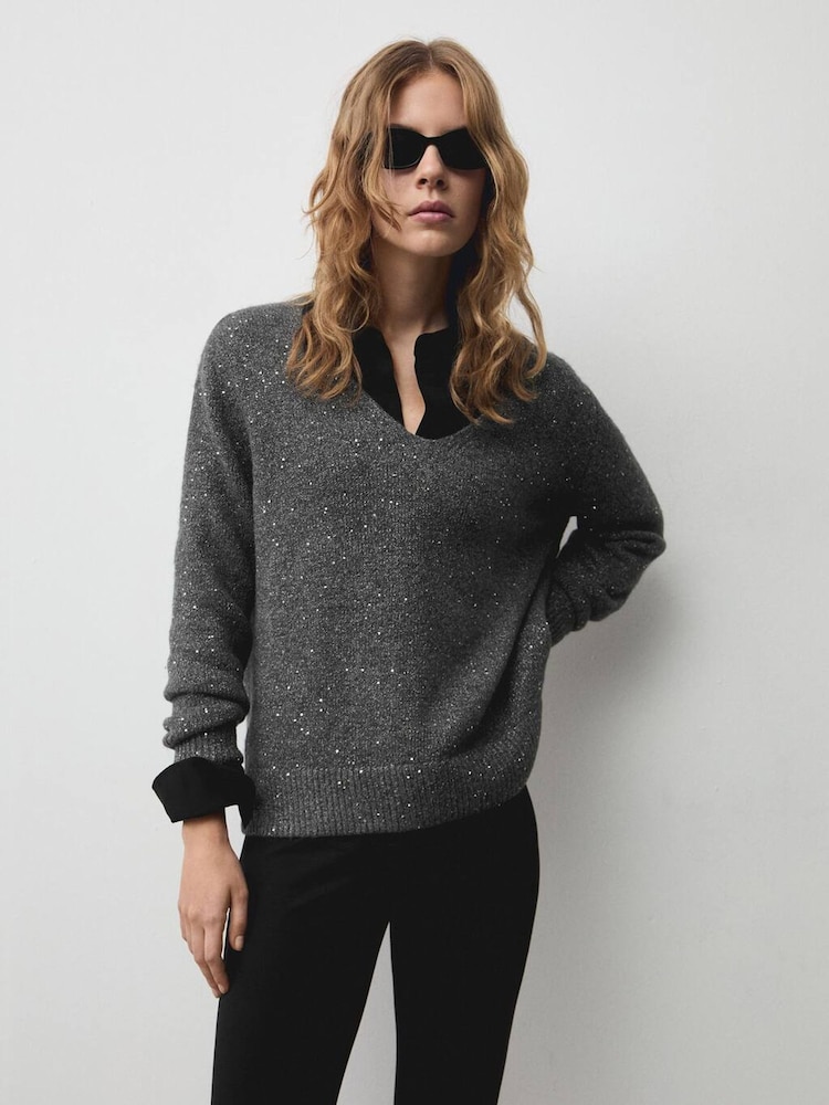 Mango Grey Sparkle Knitted Jumper - Image 2 of 6