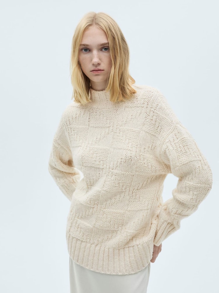 Mango Cream Knitted Highneck Jumper - Image 1 of 8 Mango Cream Knitted Highneck Jumper - Image 1 of 8