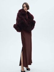 Mango Chocolate Brown Satin Maxi Skirt With Side Split - Image 1 of 5
