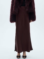 Mango Chocolate Brown Satin Maxi Skirt With Side Split - Image 3 of 5