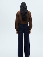 Mango Blue Wideleg Mid-Rise 100% Cotton Jeans - Image 3 of 7