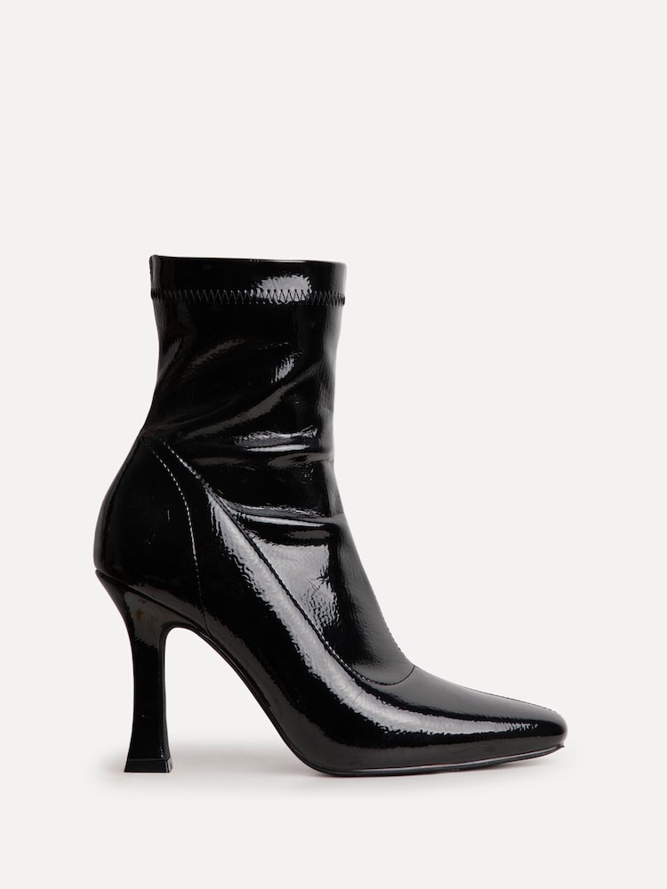 Linzi Black Lovato Square Toe Heeled Sock Boots - Image 2 of 5