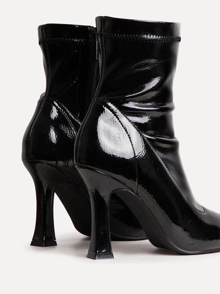 Linzi Black Lovato Square Toe Heeled Sock Boots - Image 5 of 5