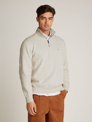 Tommy Hilfiger Beige Essential Quarter Zip Sweatshirt - Image 1 of 6