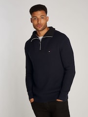 Tommy Hilfiger Blue Chunky Cotton Ribbed Nautical Jumper - Image 1 of 6