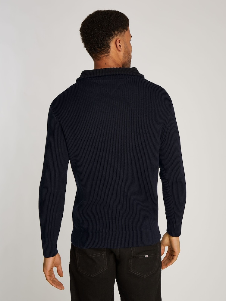 Tommy Hilfiger Blue Chunky Cotton Ribbed Nautical Jumper - Image 2 of 6