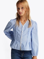 Tommy Hilfiger Blue Stripe Long Sleeve 100%  Cotton Blouse - Image 5 of 7