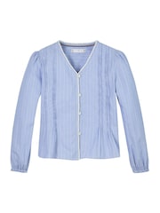 Tommy Hilfiger Blue Stripe Long Sleeve 100%  Cotton Blouse - Image 6 of 7