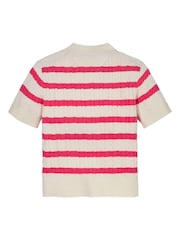 Tommy Hilfiger Pink Stripe Mini Cable Short Sleeve Jumper - Image 1 of 2