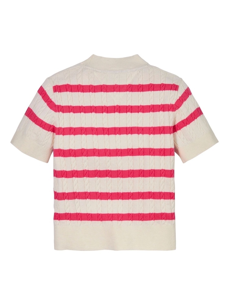Tommy Hilfiger Pink Stripe Mini Cable Short Sleeve Jumper - Image 1 of 2