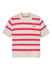 Tommy Hilfiger Pink Stripe Mini Cable Short Sleeve Jumper - Image 2 of 2