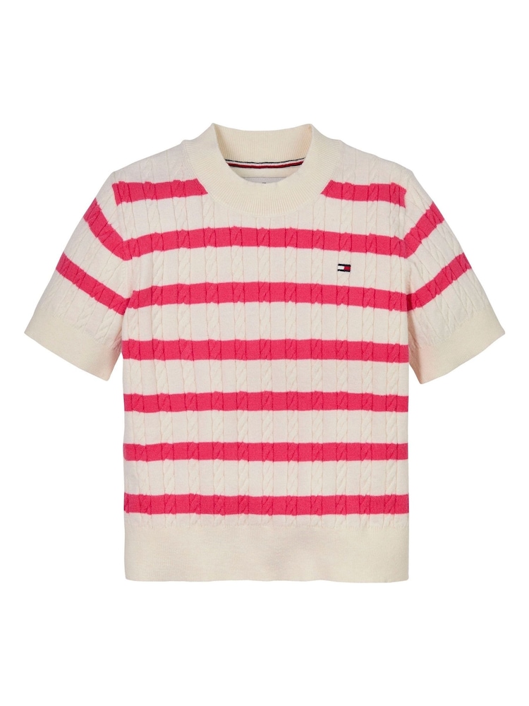 Tommy Hilfiger Pink Stripe Mini Cable Short Sleeve Jumper - Image 2 of 2