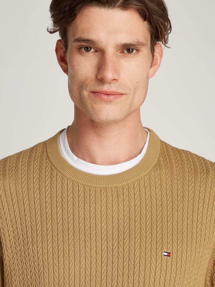 Tommy Hilfiger Natural 100% Cotton Herringbone Crew Neck Jumper - Image 4 of 6