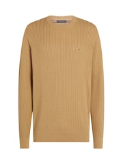 Tommy Hilfiger Natural 100% Cotton Herringbone Crew Neck Jumper - Image 5 of 6