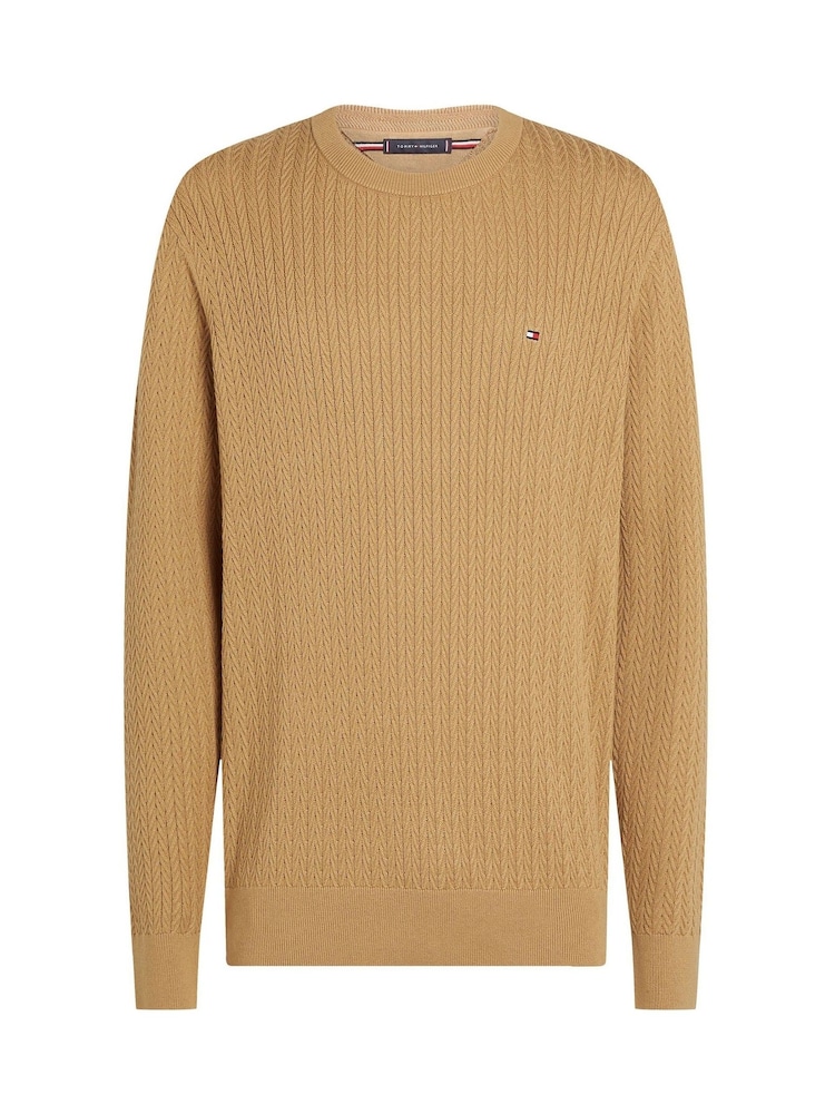 Tommy Hilfiger Natural 100% Cotton Herringbone Crew Neck Jumper - Image 5 of 6