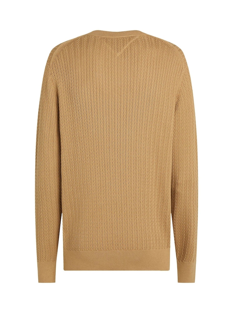 Tommy Hilfiger Natural 100% Cotton Herringbone Crew Neck Jumper - Image 6 of 6
