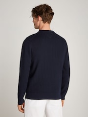 Tommy Hilfiger Blue 100% Cotton Herringbone Crew Neck Jumper - Image 2 of 6