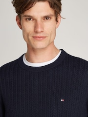 Tommy Hilfiger Blue 100% Cotton Herringbone Crew Neck Jumper - Image 4 of 6