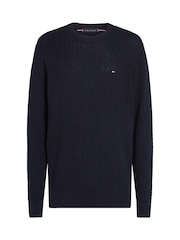Tommy Hilfiger Blue 100% Cotton Herringbone Crew Neck Jumper - Image 5 of 6