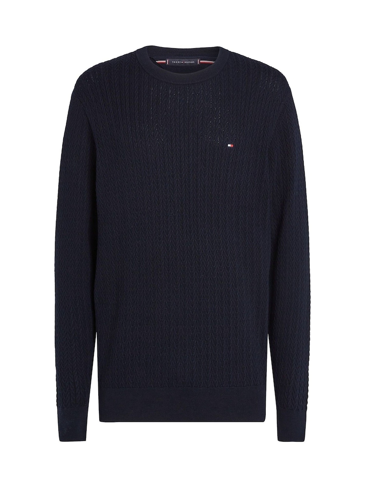 Tommy Hilfiger Blue 100% Cotton Herringbone Crew Neck Jumper - Image 5 of 6