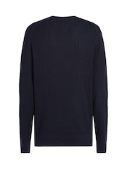 Tommy Hilfiger Blue 100% Cotton Herringbone Crew Neck Jumper - Image 6 of 6