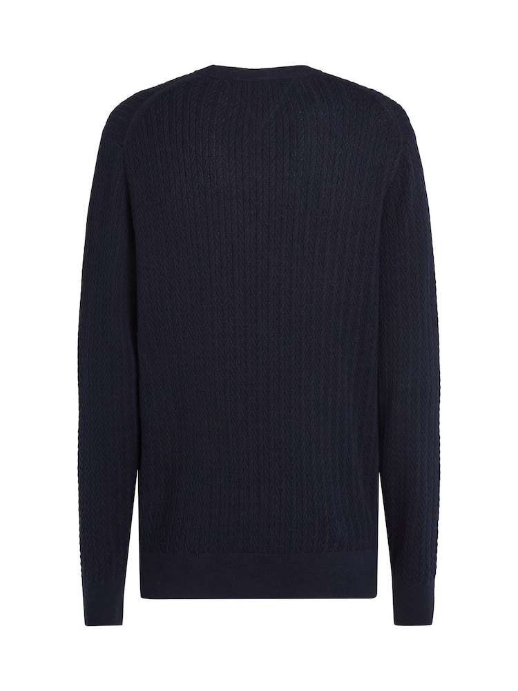 Tommy Hilfiger Blue 100% Cotton Herringbone Crew Neck Jumper - Image 6 of 6