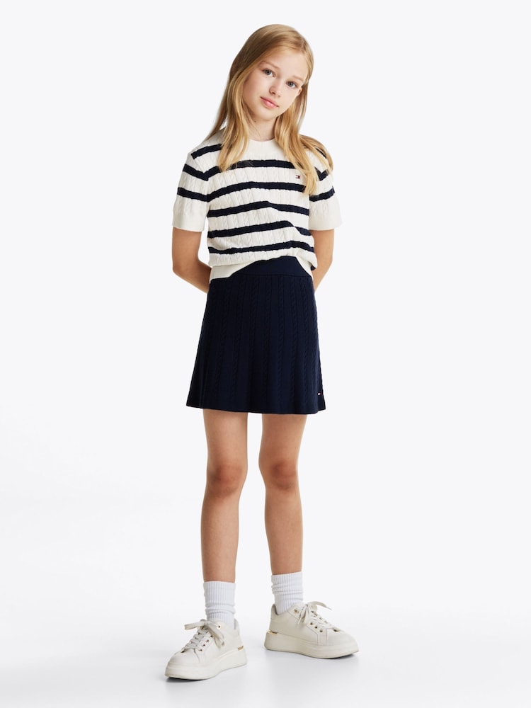Tommy Hilfiger Blue Stripe Mini Cable Short Sleeve Jumper - Image 1 of 6