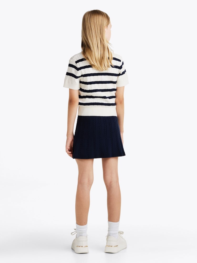 Tommy Hilfiger Blue Stripe Mini Cable Short Sleeve Jumper - Image 2 of 6