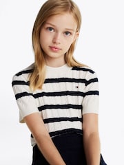 Tommy Hilfiger Blue Stripe Mini Cable Short Sleeve Jumper - Image 3 of 6