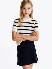 Tommy Hilfiger Blue Stripe Mini Cable Short Sleeve Jumper - Image 4 of 6