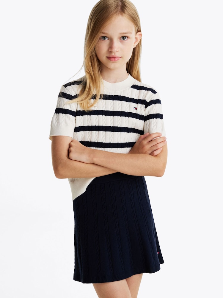 Tommy Hilfiger Blue Stripe Mini Cable Short Sleeve Jumper - Image 4 of 6